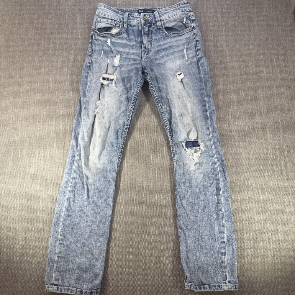 BKE Jake Straight Jeans Mens 29x32 Blue Distressed Denim Light Wash Casual